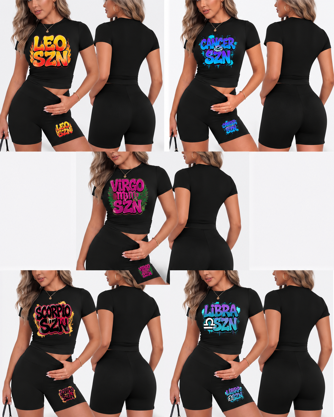 Zodiac SZN Two-Piece Short Set | Birthday Outfit | Astrology Graphic Top & Biker Shorts