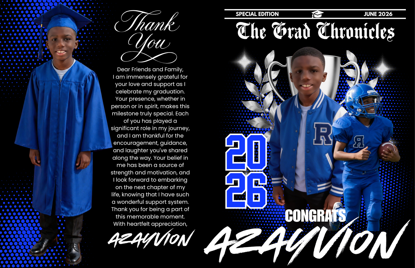 All-Star Blue Graduation Bundle | Class of 2026 Graduation Party Templates (Editable Canva-Pro Kit)
