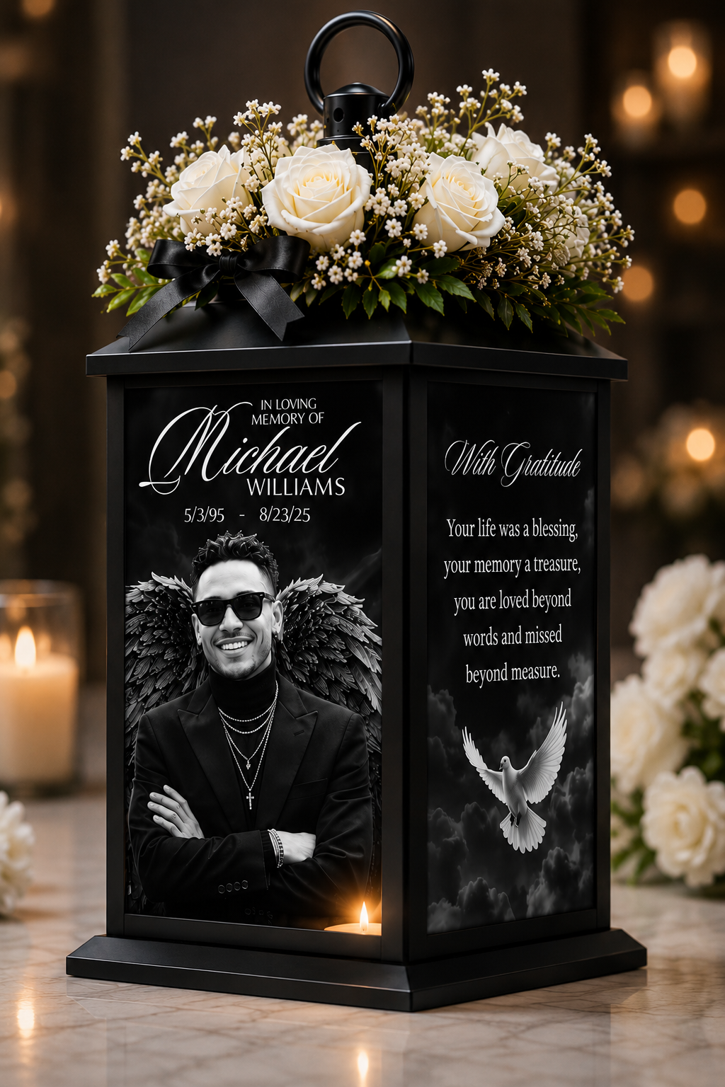 Custom Memorial Lantern with Photo | Personalized In Loving Memory Keepsake