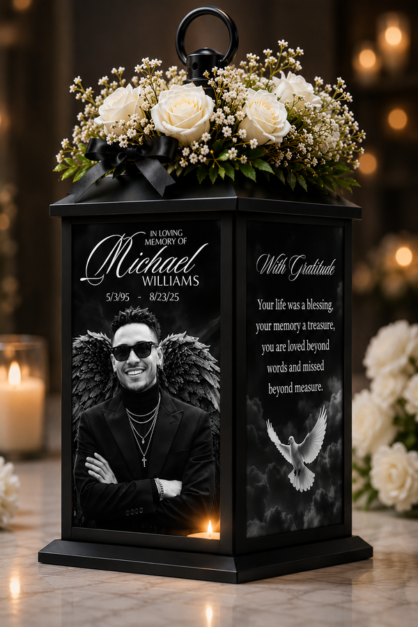 Custom Memorial Lantern with Photo | Personalized In Loving Memory Keepsake