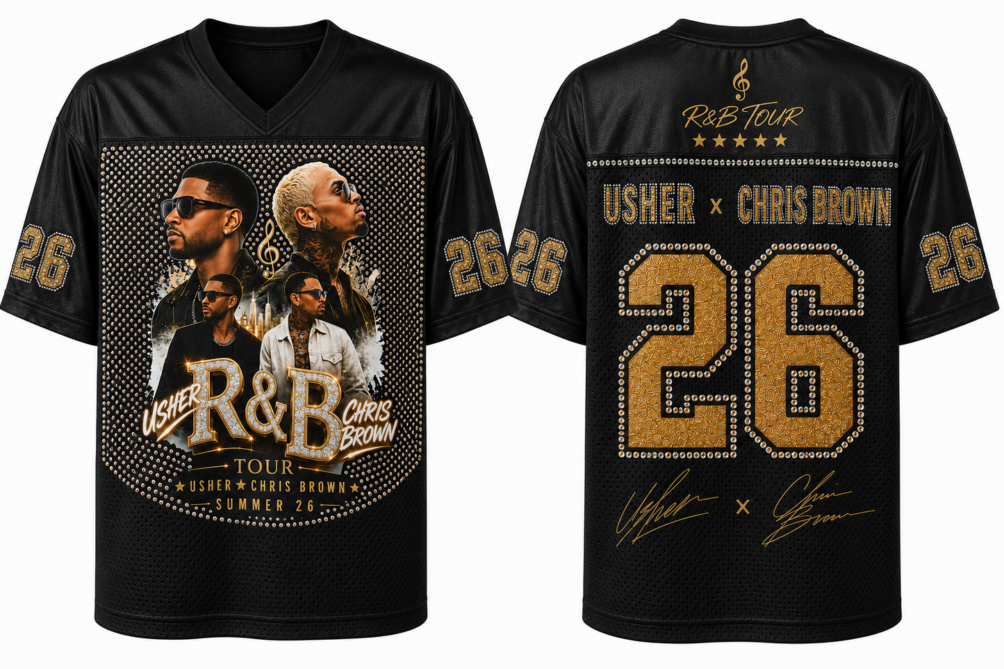 R&B Tour 2026 Rhinestone Jersey | Usher & Chris Brown Concert Jersey