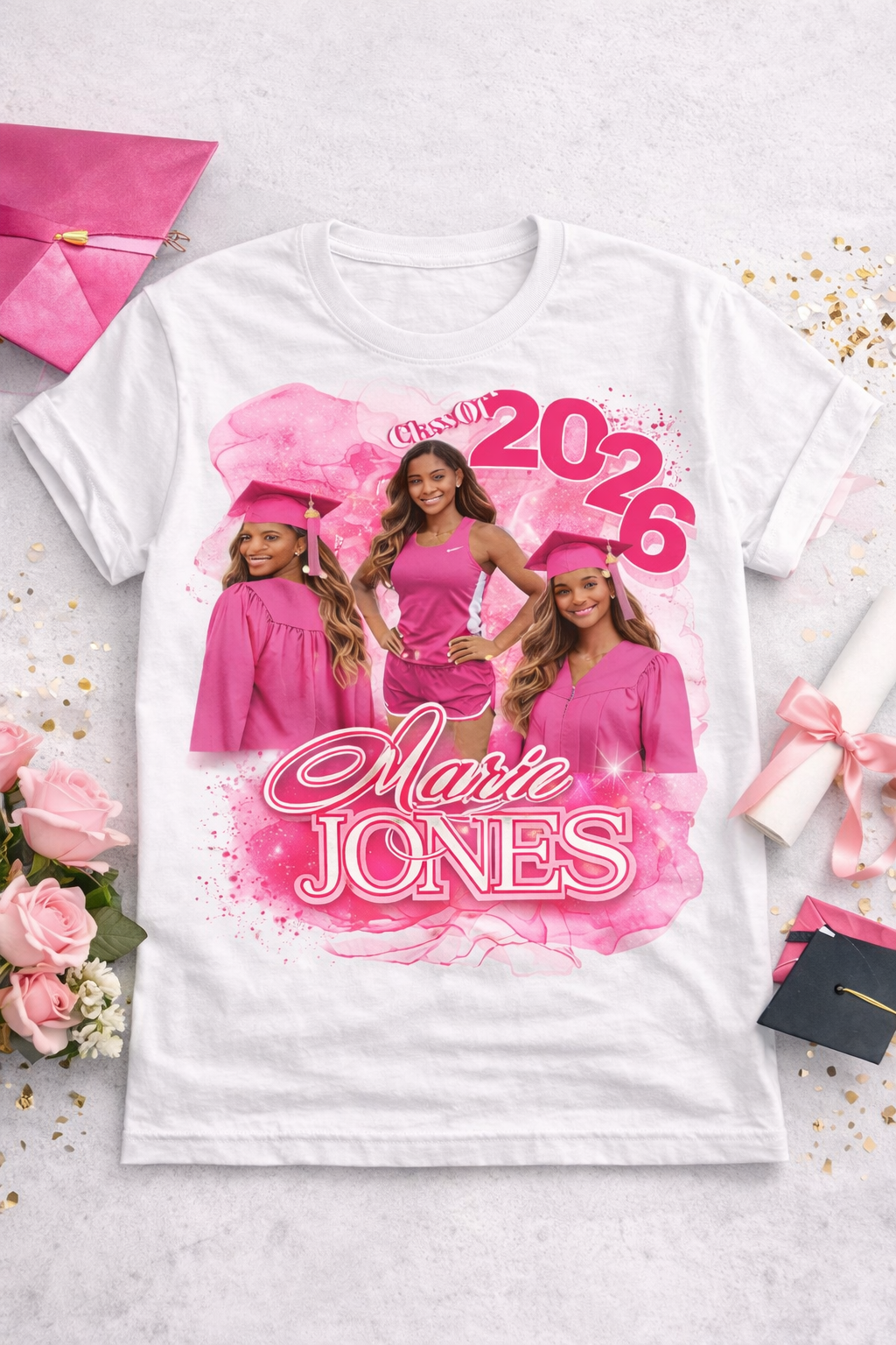 Personalized Graduation T-Shirt Class of 2026 – Custom Name Senior Shirt – Grad Photo Collage Shirt – Graduation Gift for Daughter, Sister or Friend