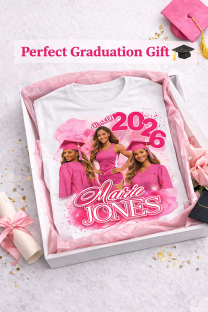 Personalized Graduation T-Shirt Class of 2026 – Custom Name Senior Shirt – Grad Photo Collage Shirt – Graduation Gift for Daughter, Sister or Friend