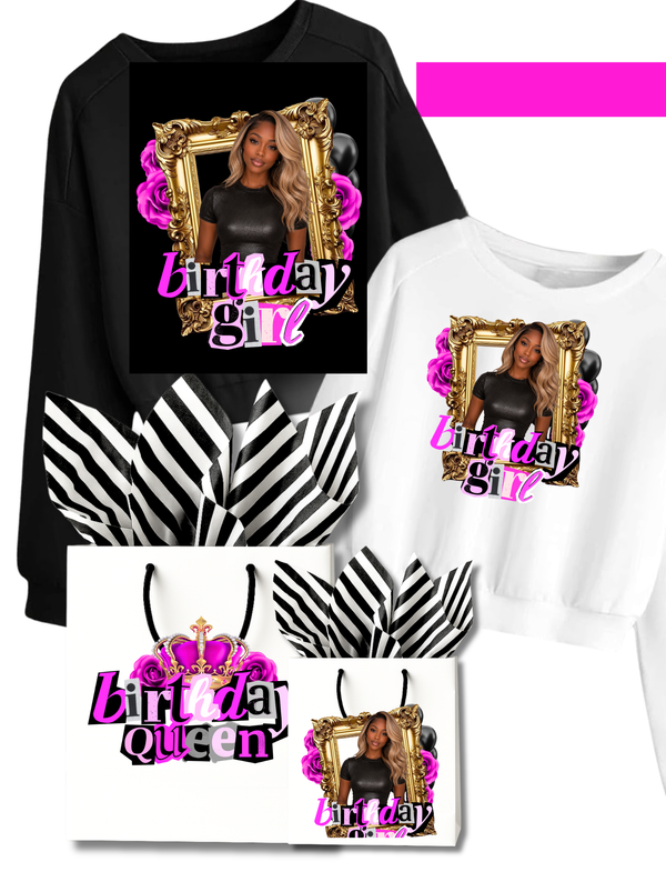 Birthday Girl Sweatshirt & Gift Bag Bundle | Custom Birthday Queen Outfit & Matching Gift Bag