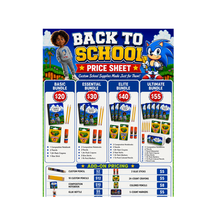 Personalized Back to School Supply Bundle | Custom Kids School Supplies with Name