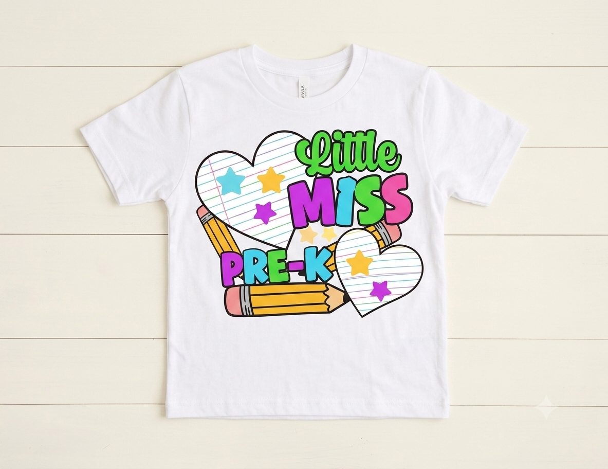 Little Miss Back to School Shirt | Cute Kids Retro Graphic Tee | Custom School Grade T-Shirt Pre-K Kindergarten 1st 2nd 3rd 4th 5th Grade