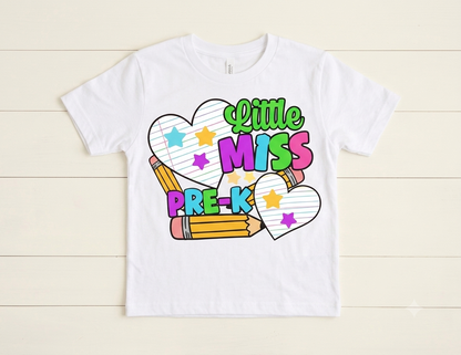Little Miss Back to School Shirt | Cute Kids Retro Graphic Tee | Custom School Grade T-Shirt Pre-K Kindergarten 1st 2nd 3rd 4th 5th Grade