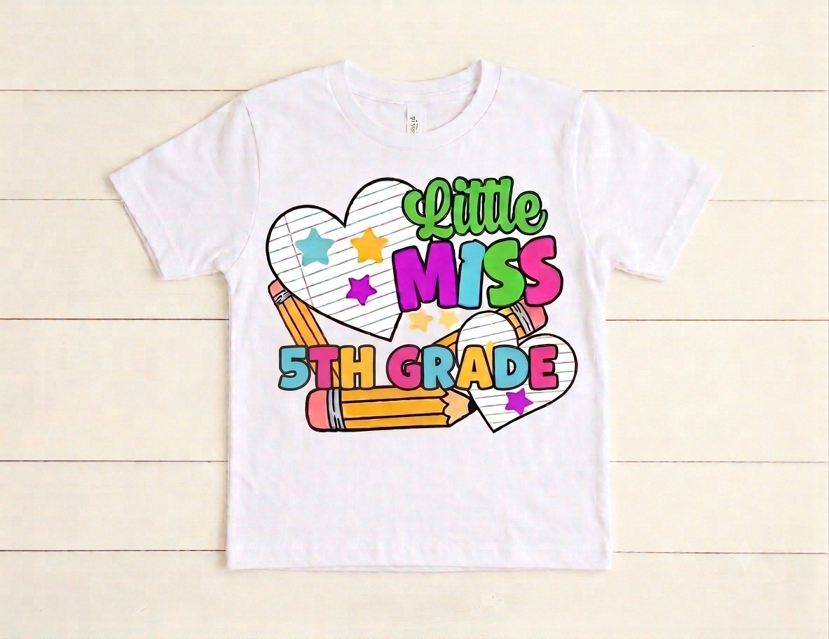 Little Miss Back to School Shirt | Cute Kids Retro Graphic Tee | Custom School Grade T-Shirt Pre-K Kindergarten 1st 2nd 3rd 4th 5th Grade