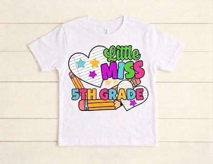 Little Miss Back to School Shirt | Cute Kids Retro Graphic Tee | Custom School Grade T-Shirt Pre-K Kindergarten 1st 2nd 3rd 4th 5th Grade