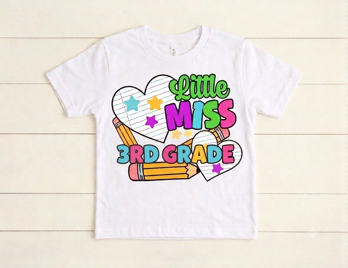 Little Miss Back to School Shirt | Cute Kids Retro Graphic Tee | Custom School Grade T-Shirt Pre-K Kindergarten 1st 2nd 3rd 4th 5th Grade
