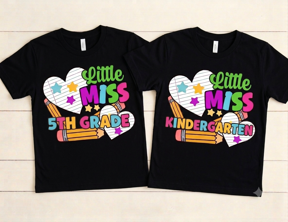 Little Miss Back to School Shirt | Cute Kids Retro Graphic Tee | Custom School Grade T-Shirt Pre-K Kindergarten 1st 2nd 3rd 4th 5th Grade