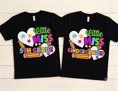 Little Miss Back to School Shirt | Cute Kids Retro Graphic Tee | Custom School Grade T-Shirt Pre-K Kindergarten 1st 2nd 3rd 4th 5th Grade