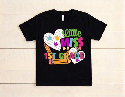 Little Miss Back to School Shirt | Cute Kids Retro Graphic Tee | Custom School Grade T-Shirt Pre-K Kindergarten 1st 2nd 3rd 4th 5th Grade