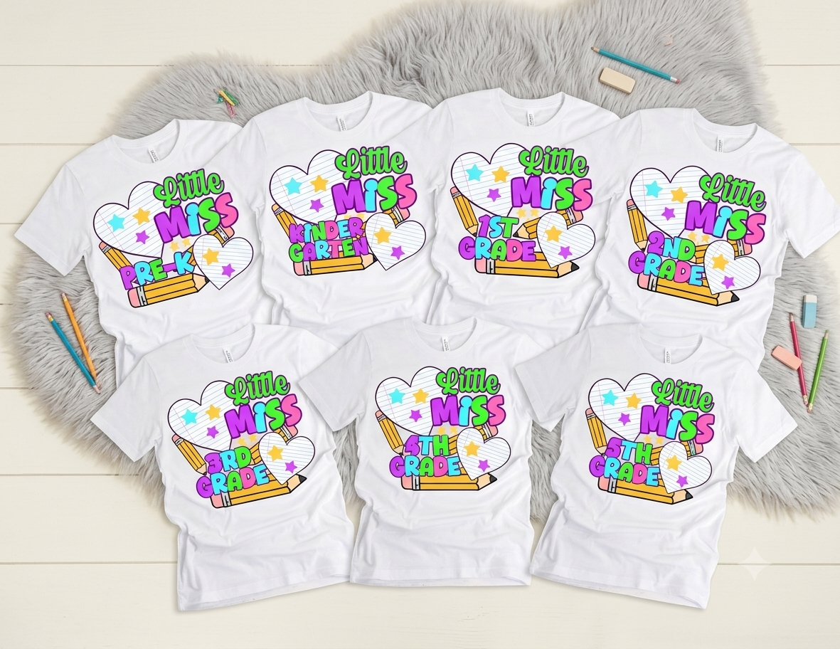 Little Miss Back to School Shirt | Cute Kids Retro Graphic Tee | Custom School Grade T-Shirt Pre-K Kindergarten 1st 2nd 3rd 4th 5th Grade