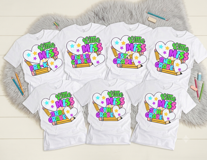 Little Miss Back to School Shirt | Cute Kids Retro Graphic Tee | Custom School Grade T-Shirt Pre-K Kindergarten 1st 2nd 3rd 4th 5th Grade