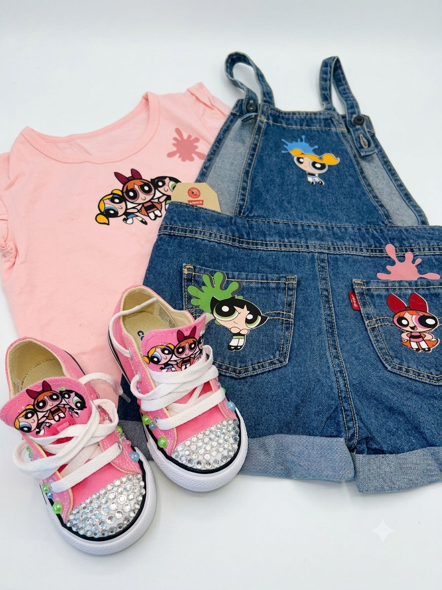 Custom Girls Birthday Outfit Set & Matching Rhinestone Shoes | Personalized Girls Birthday Outfit