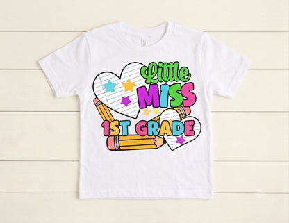 Little Miss Back to School Shirt | Cute Kids Retro Graphic Tee | Custom School Grade T-Shirt Pre-K Kindergarten 1st 2nd 3rd 4th 5th Grade