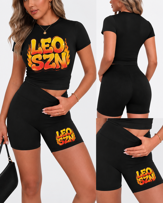 Zodiac SZN Two-Piece Short Set | Birthday Outfit | Astrology Graphic Top & Biker Shorts