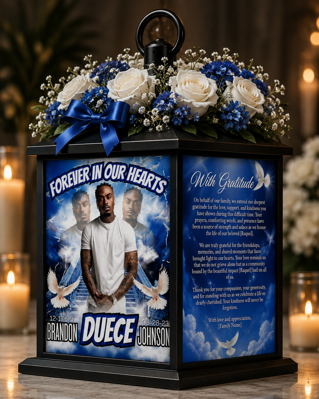 Custom Memorial Lantern with Photo | Personalized In Loving Memory Keepsake